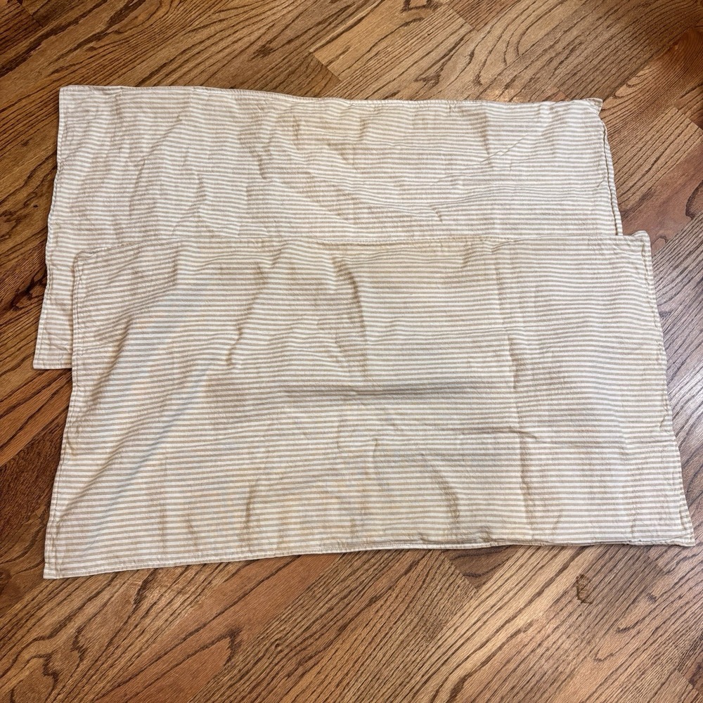 Pottery Barn‎ Set of 2 Linen Cotton Stripe Pillow Shams 36x20 Beige Standard